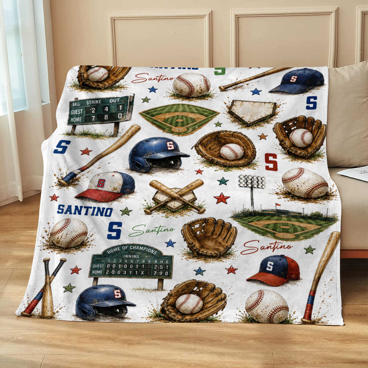 Personalized Baseball Blanket for Boys - Custom Name Vintage Sports Throw Keepsake