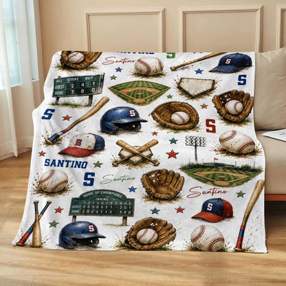 Personalized Baseball Blanket for Boys - Custom Name Vintage Sports Throw Keepsake