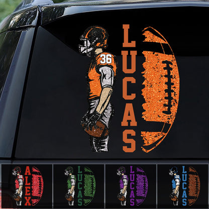 Custom Football Player Car Decal - Personalized Football Name & Number Sticker for Sports Moms and Dads