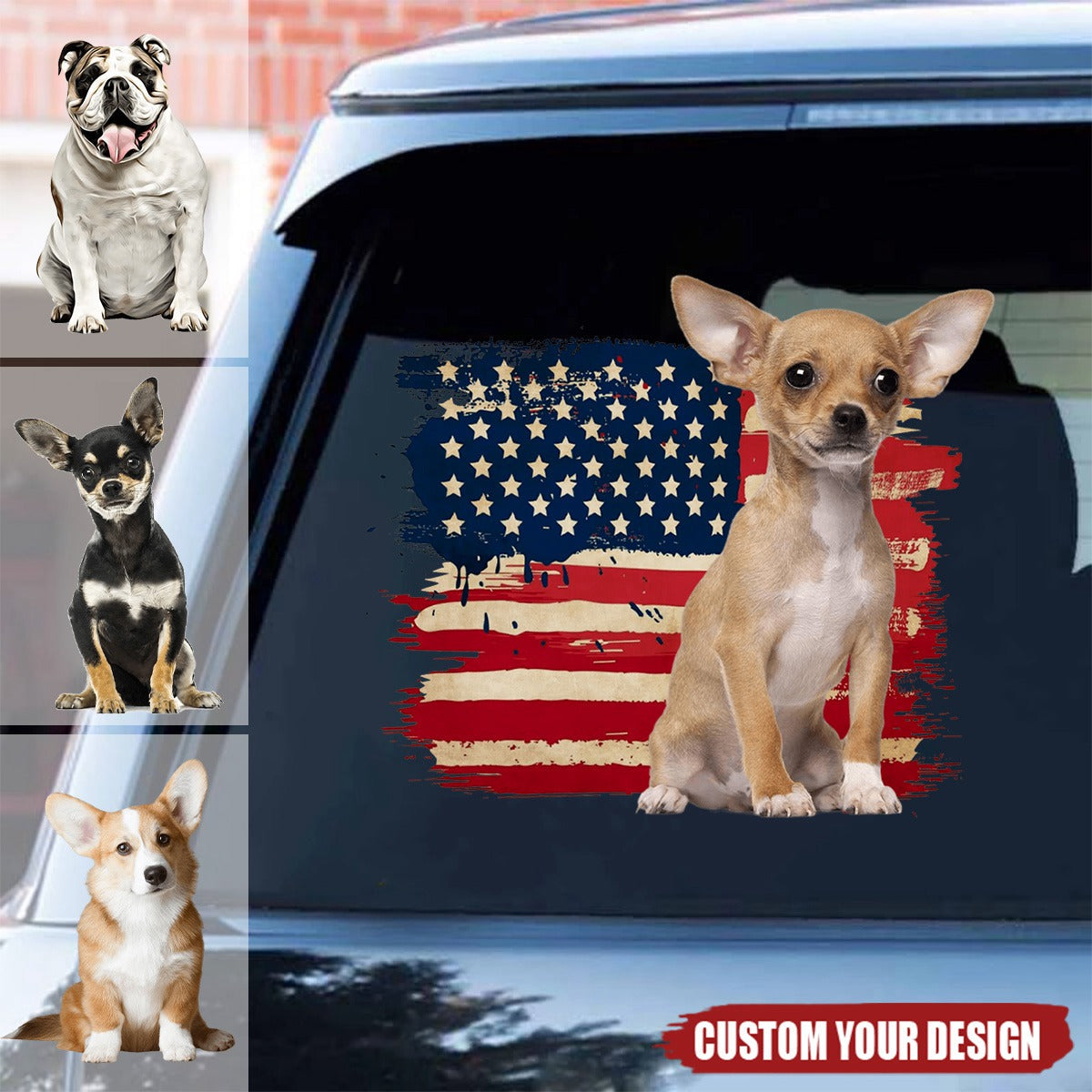 Paws, Stripes & American Pride – Personalized Dog Car Decal, Custom Patriotic Pet Sticker