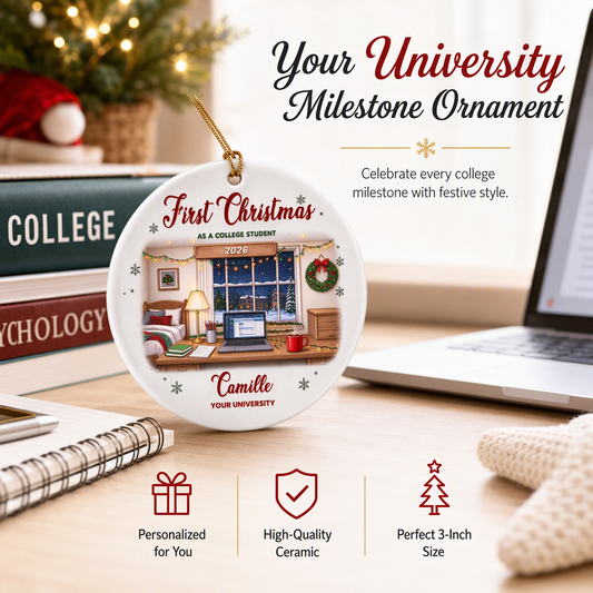 Personalized Ceramic Ornament, Colorful College Study Desk, Unique Christmas Gift for College Student