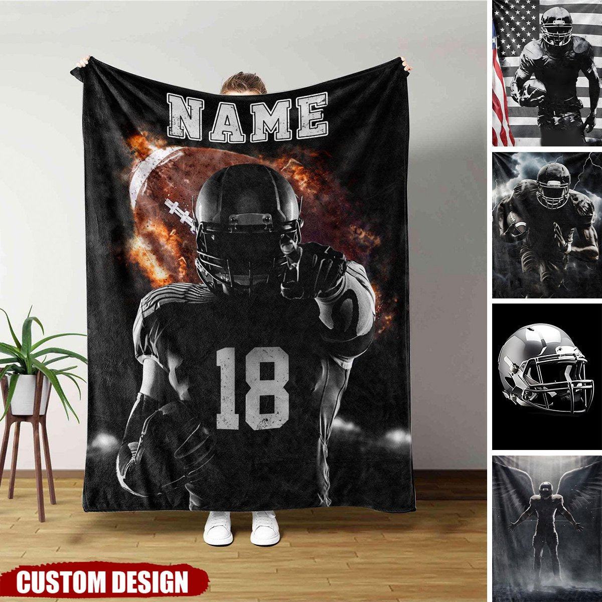 Born for the Game, Made to Stand Out – Personalized Football Player Blanket, Custom Name & Jersey Number Gift