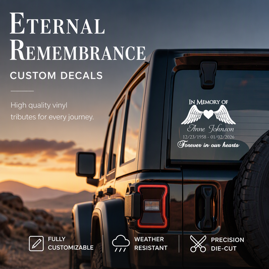 Your Love Travels With Me – Personalized Memorial Car Decal, Custom Name & Dates Tribute Sticker