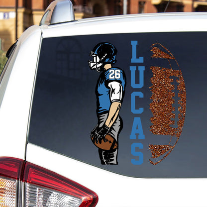 Custom Football Player Car Decal - Personalized Football Name & Number Sticker for Sports Moms and Dads