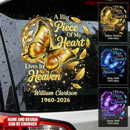Big Piece Of My Heart Lives In Heaven - Personalized Butterfly Decal
