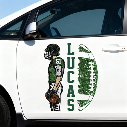 Custom Football Player Car Decal - Personalized Football Name & Number Sticker for Sports Moms and Dads