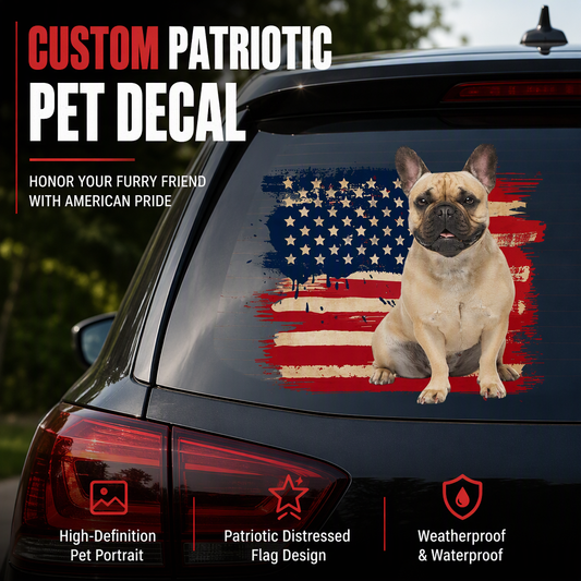 Paws, Stripes & American Pride – Personalized Dog Car Decal, Custom Patriotic Pet Sticker