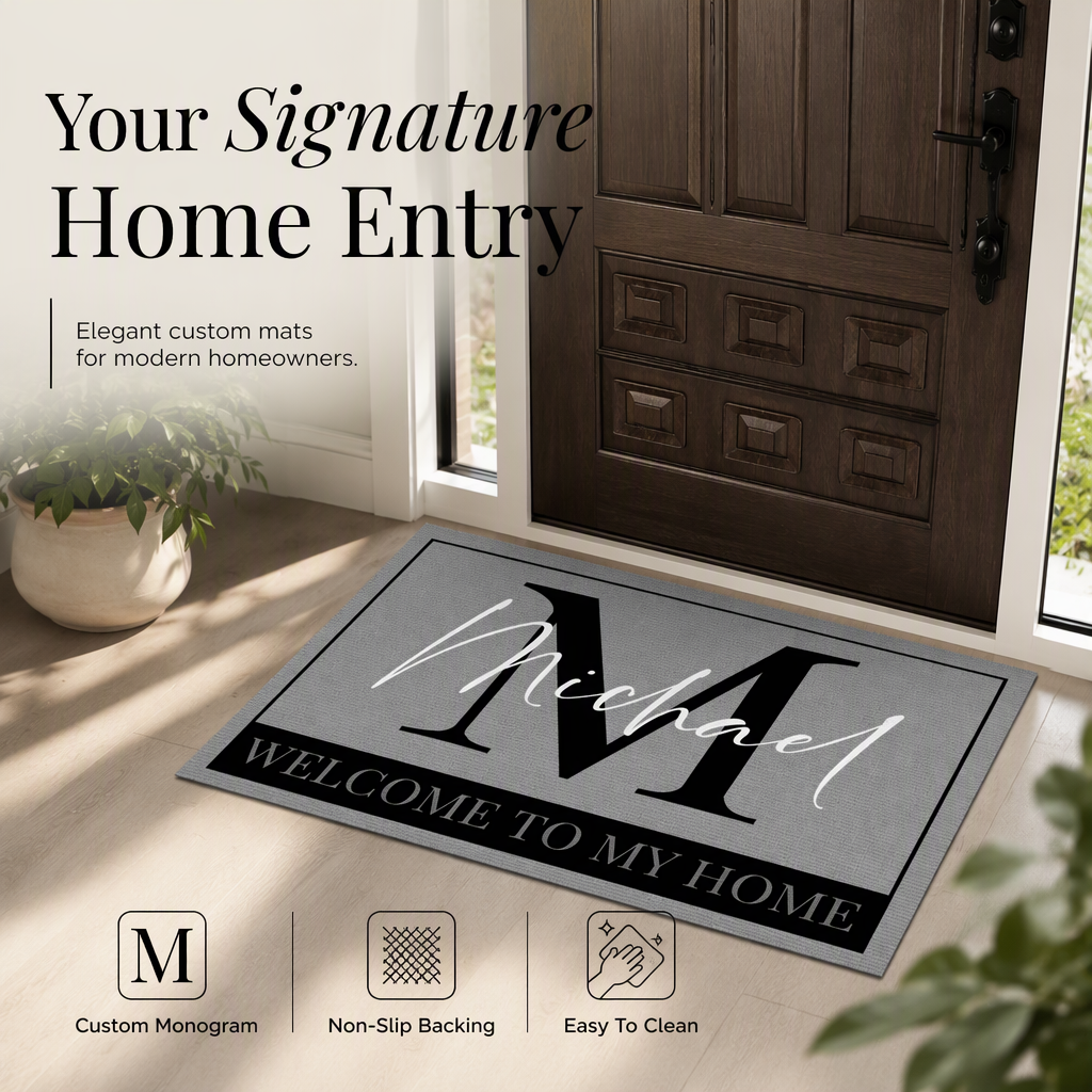 Personalized Family Name Doormat - Custom Monogram Entrance Doormat - Housewarming Gift for Homeowners