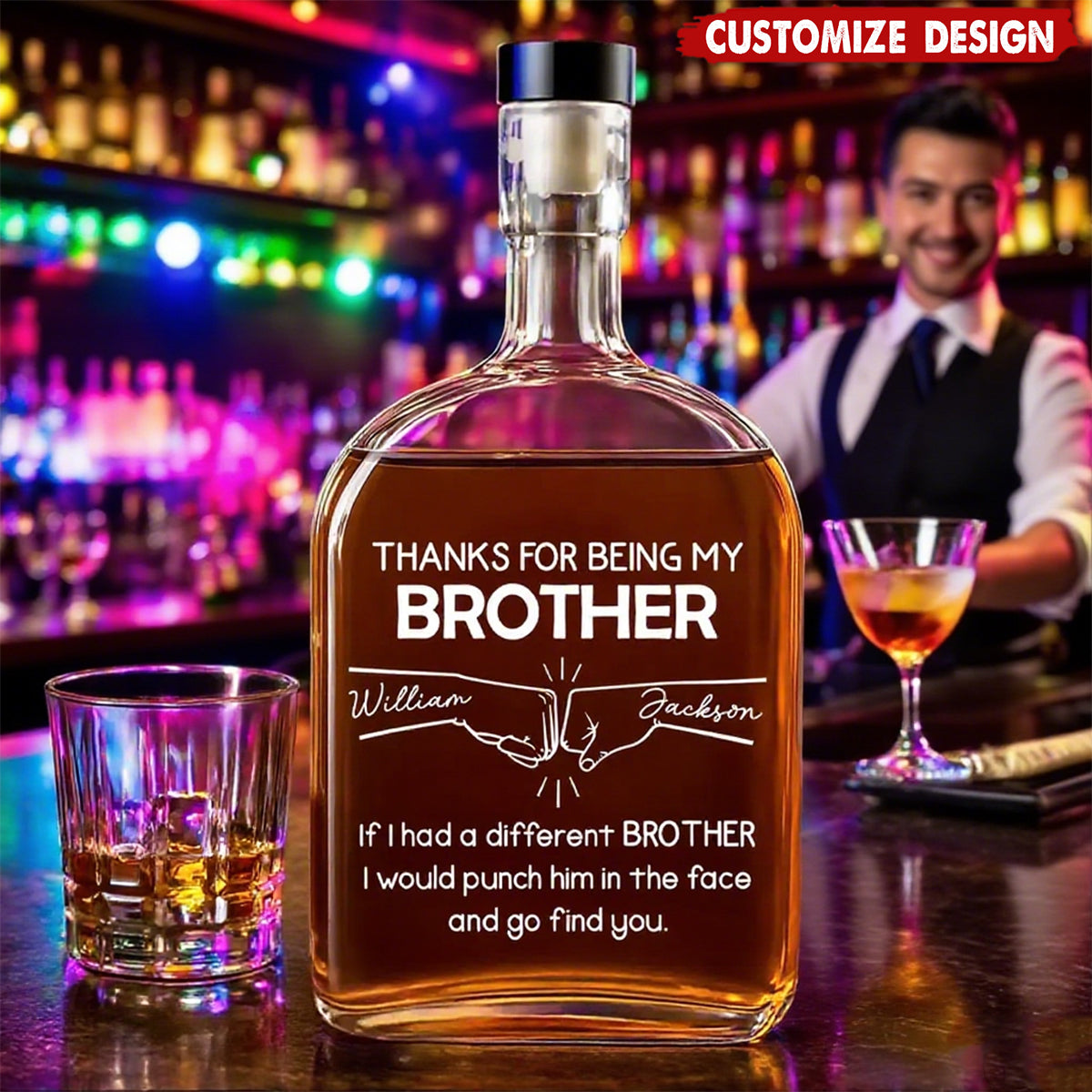 A Brother Like You Is One of a Kind, Personalized Whiskey Decanter, Custom Names Gift for Brothers