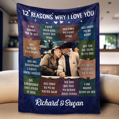 Heartfelt Personalized '12 Reasons Why I Love You' Photo Blanket