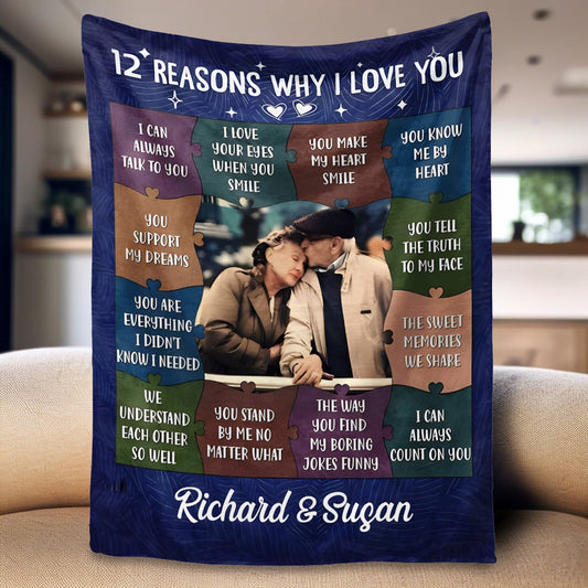 Heartfelt Personalized '12 Reasons Why I Love You' Photo Blanket