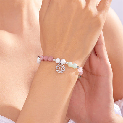 12 Zodiaksten Armband med Stenpärlor och Astrologiskt Charm