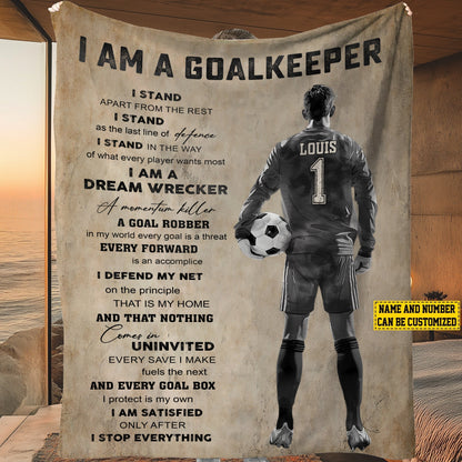 The Wall Behind Every Victory – Personalized Soccer Goalkeeper Blanket, Custom Player Name Inspirational Gift for Goalies
