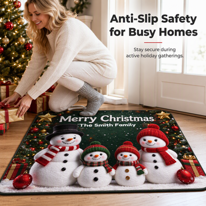 Personalized Snowman Family Christmas Throw Blanket – Custom Name Holiday Family Decor