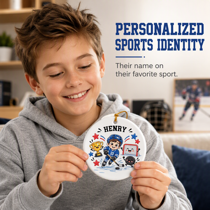 Custom Ice Hockey Christmas Ornament | Personalized Name & Jersey Number | Ceramic Hockey Player Keepsake Gift for Hockey Fans