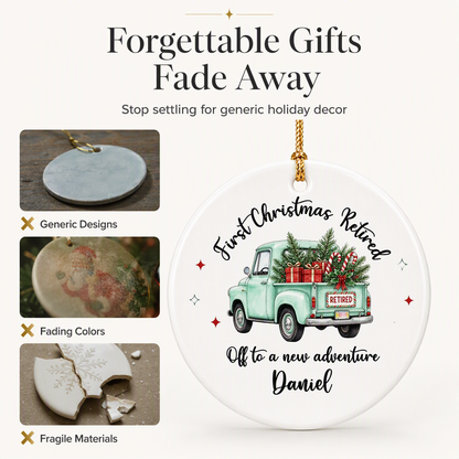 First Christmas Retired Custom Ceramic Ornament - Personalized Retirement Keepsake Gift