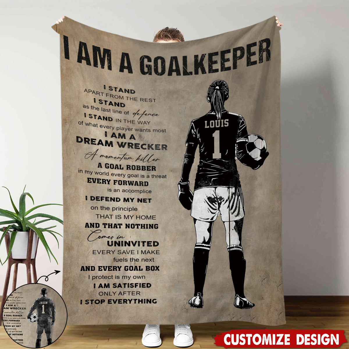 The Wall Behind Every Victory – Personalized Soccer Goalkeeper Blanket, Custom Player Name Inspirational Gift for Goalies