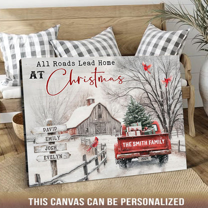 Customizable ‘All Roads Lead Home at Christmas’ Canvas / Poster - Personalize Names & Year