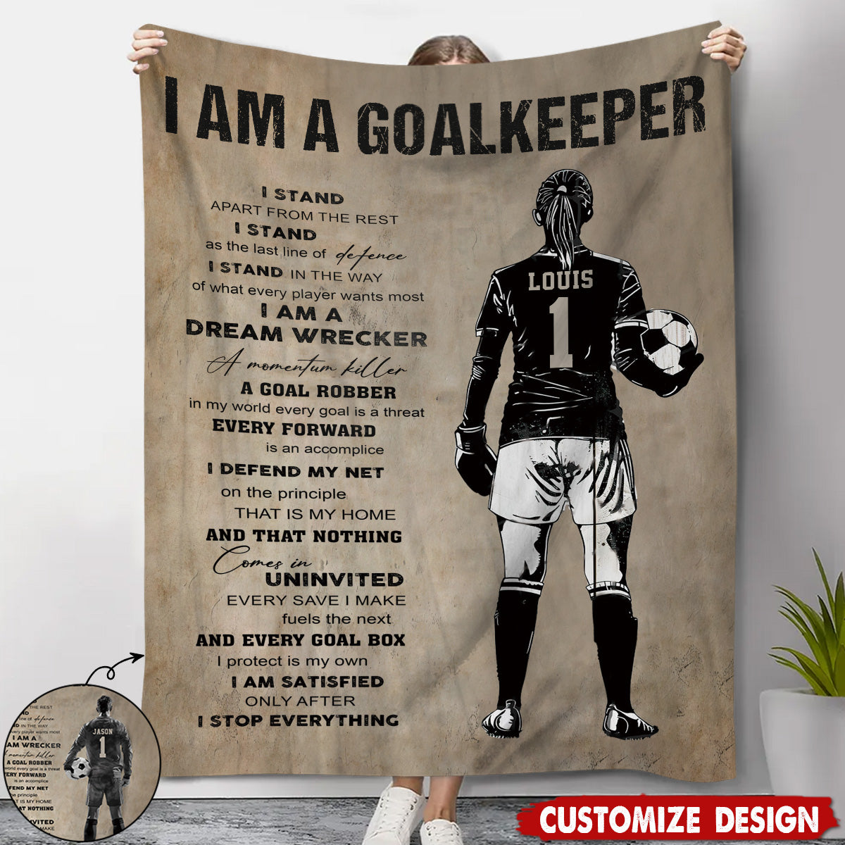 The Wall Behind Every Victory – Personalized Soccer Goalkeeper Blanket, Custom Player Name Inspirational Gift for Goalies