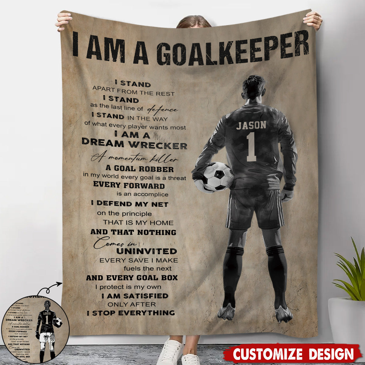 The Wall Behind Every Victory – Personalized Soccer Goalkeeper Blanket, Custom Player Name Inspirational Gift for Goalies