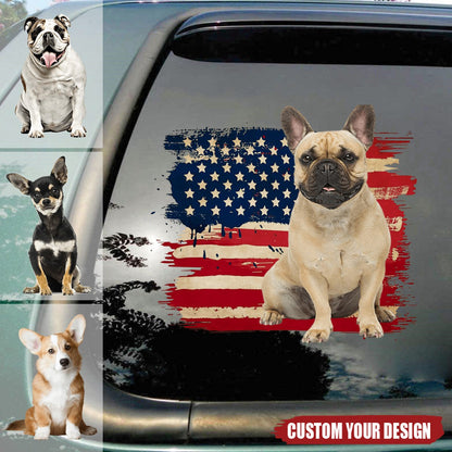 Paws, Stripes & American Pride – Personalized Dog Car Decal, Custom Patriotic Pet Sticker