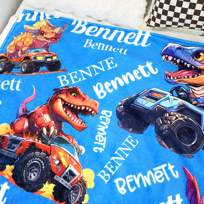 Personalized Monster Truck Dinosaur Blanket - A Gift They’ll Love