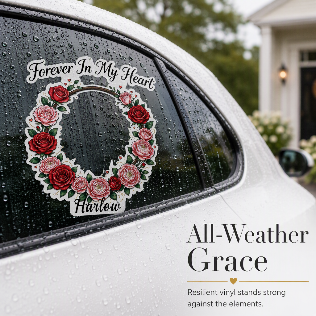 Custom Pet Memorial Sticker, Forever In My Heart Sunflower Wreath Personalized Pet Photo Decal, Custom Pet Name Vinyl Sticker for Car Window Laptop Fridge, Pet Loss Remembrance Gift for Dog Cat Owner