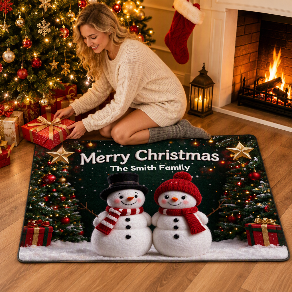 Personalized Snowman Family Christmas Throw Blanket – Custom Name Holiday Family Decor