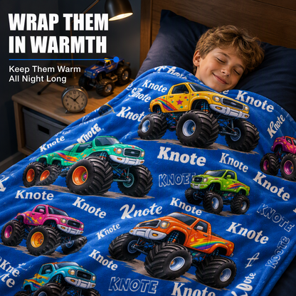 Custom Monster Truck Blanket Engraved With Child’s Name - Lovely Gift to Keep Your Child Snug
