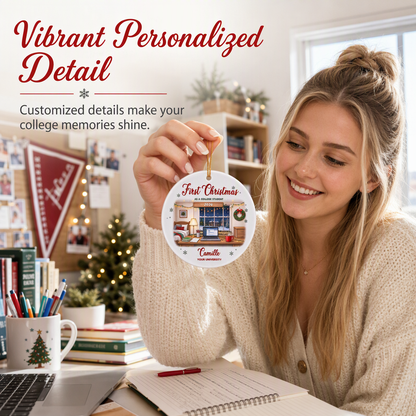 Personalized Ceramic Ornament, Colorful College Study Desk, Unique Christmas Gift for College Student