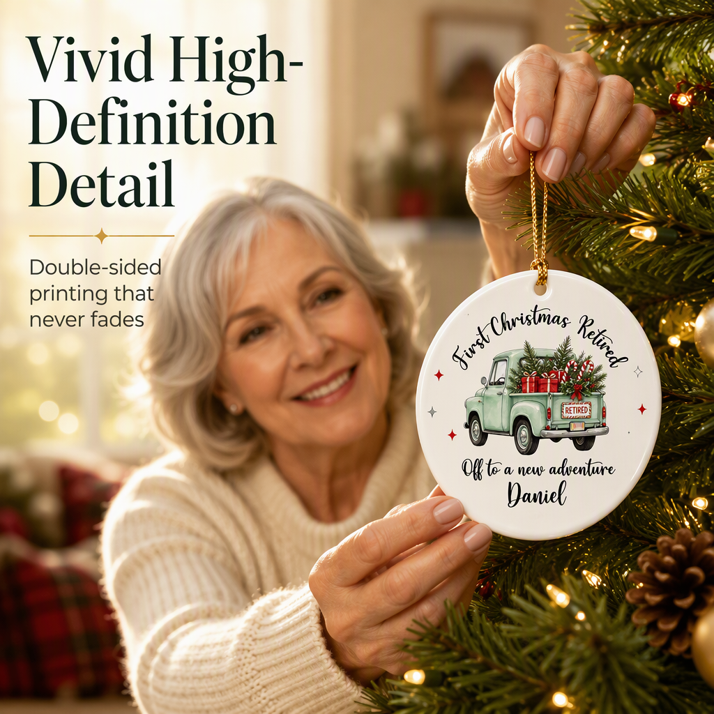 First Christmas Retired Custom Ceramic Ornament - Personalized Retirement Keepsake Gift