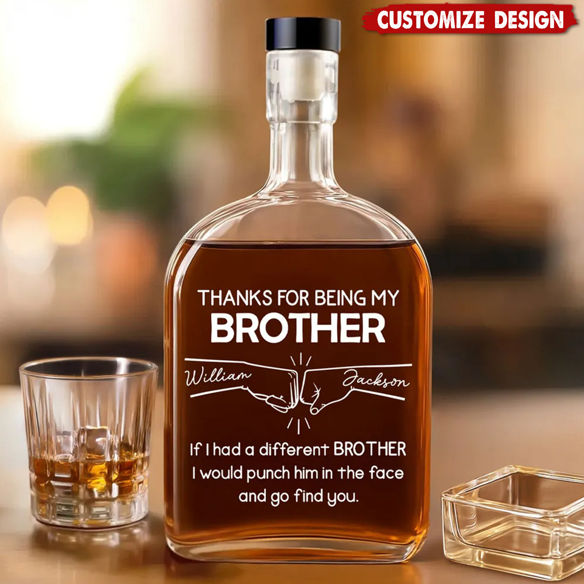 A Brother Like You Is One of a Kind, Personalized Whiskey Decanter, Custom Names Gift for Brothers
