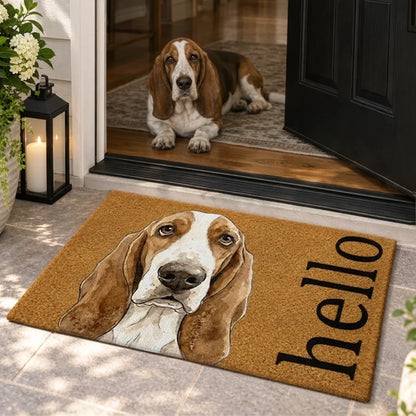 Custom Standard Doormat with Watercolor Dog Portrait and Hello Greeting, Heartwarming Creative Gift for Pet Owners