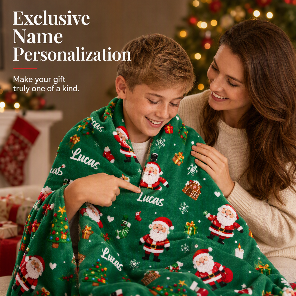 Customize gifts with cute Santa Claus patterns for children and friends, and customize personalized Christmas cartoon patterned blankets with names for her