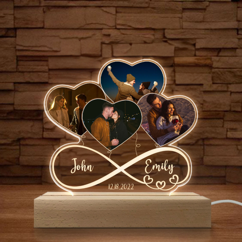 Custom Photo Infinity Heart Balloon‑Shaped 3D LED Lamp‑Personalized Romantic Gift for Couples