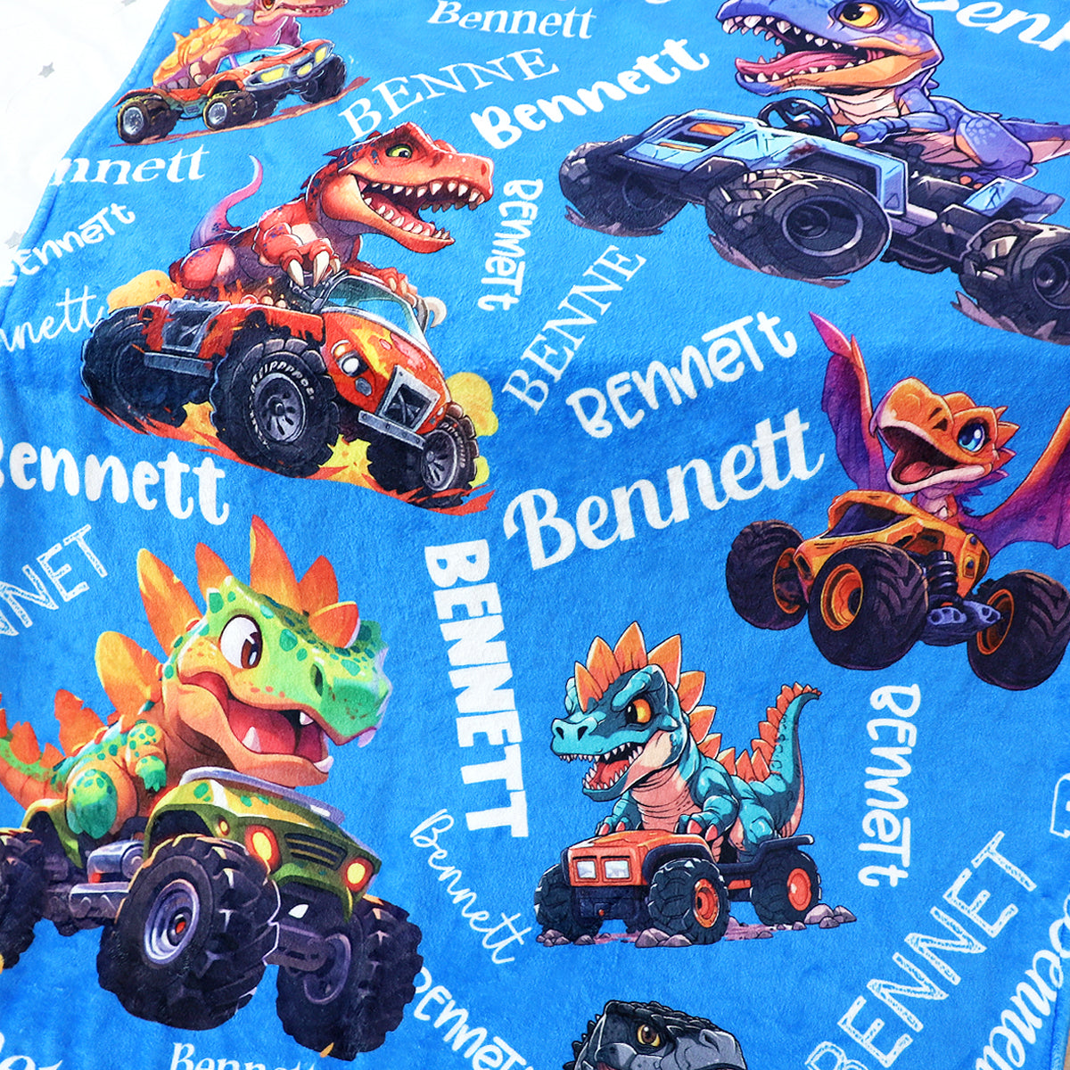 Personalized Monster Truck Dinosaur Blanket - A Gift They’ll Love