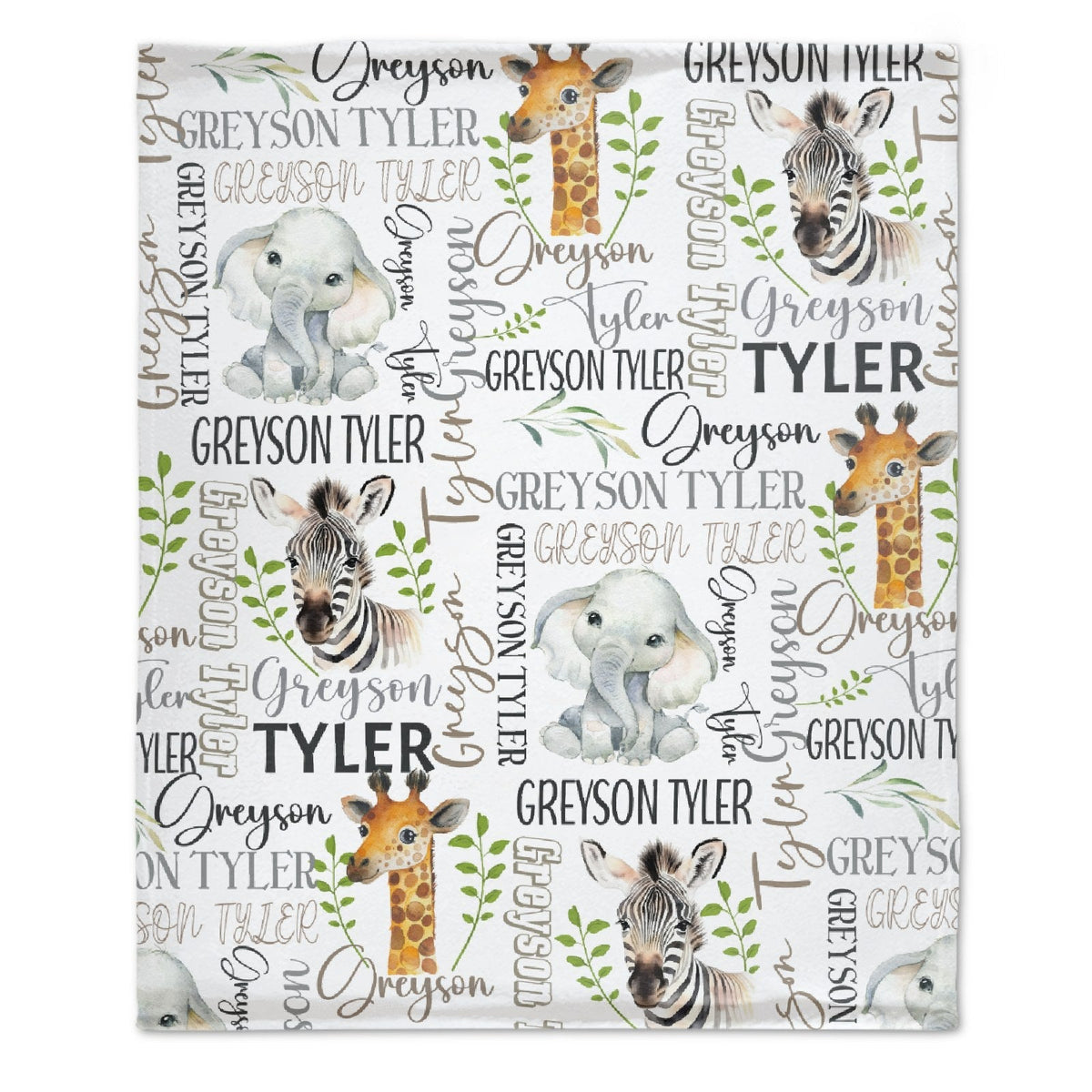 Little Explorers, Big Adventures Together – Personalized Safari Animal Blanket, Custom Names Gift for Kids