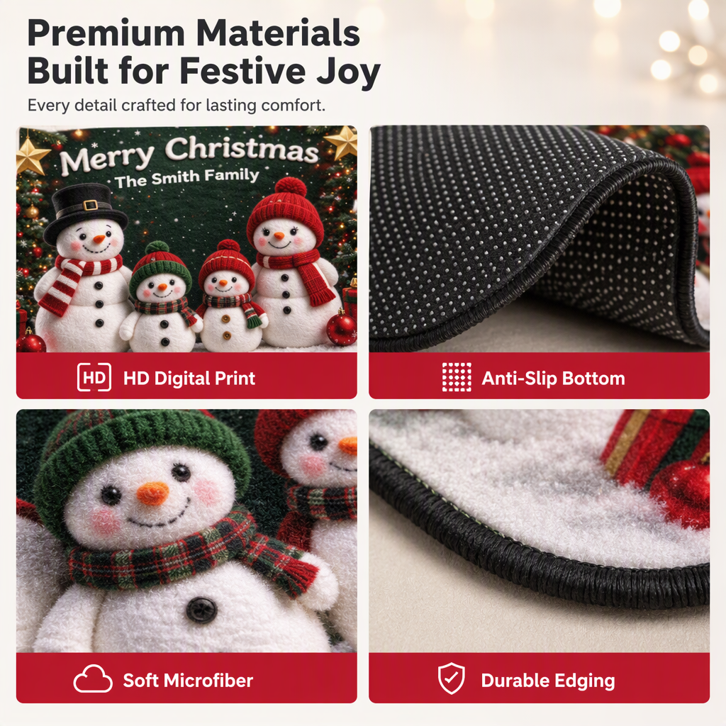 Personalized Snowman Family Christmas Throw Blanket – Custom Name Holiday Family Decor
