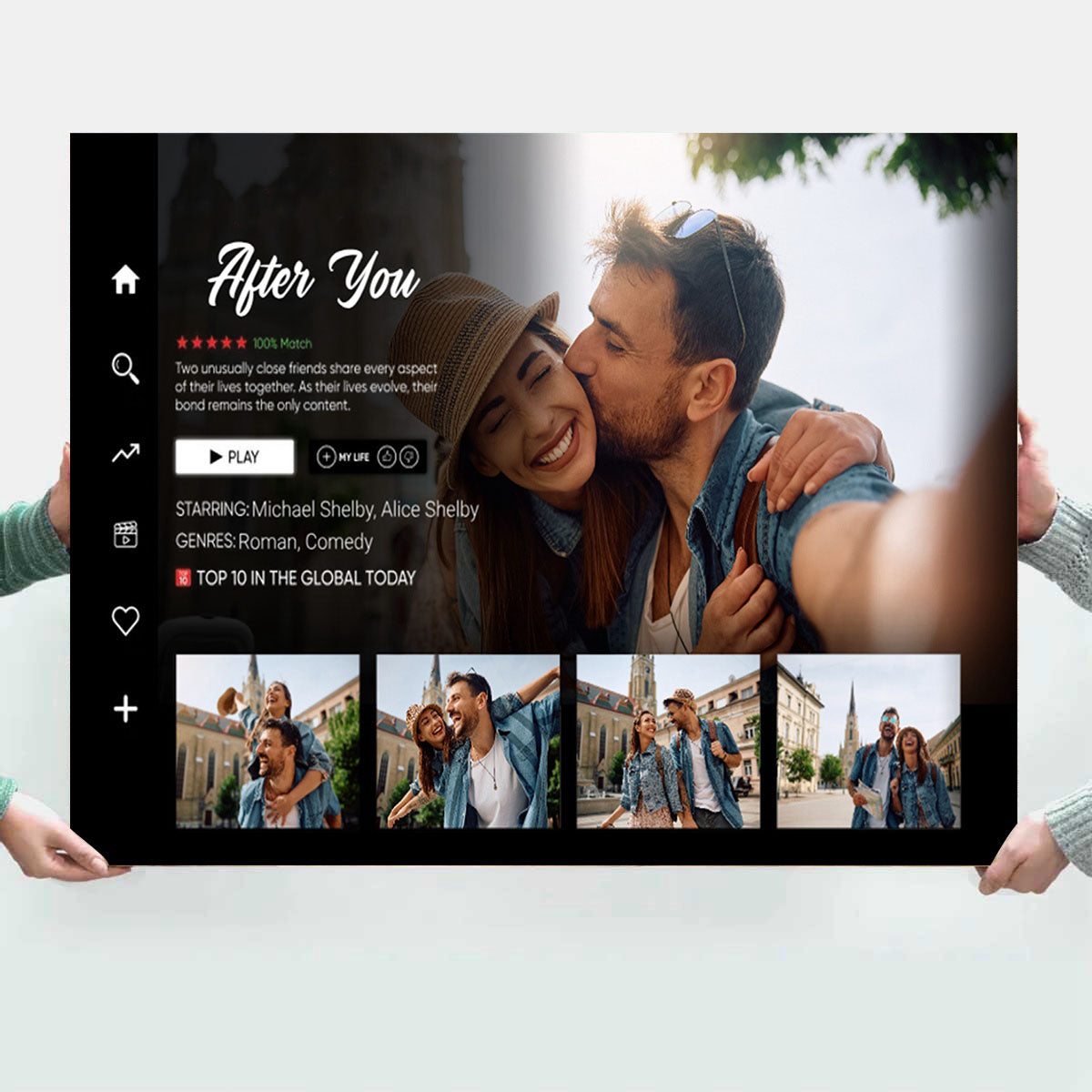 Custom Couple Movie Landscape Canvas / Poster - Personalized Photo Wall Art for Couple Anniversary Gift