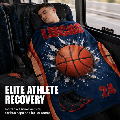 Gift for my son's graduation night as a basketball player - personalized basketball blanket and team souvenir