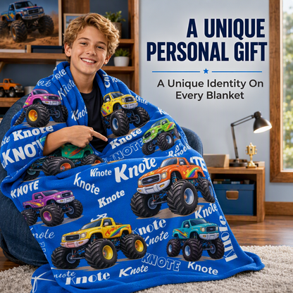 Custom Monster Truck Blanket Engraved With Child’s Name - Lovely Gift to Keep Your Child Snug