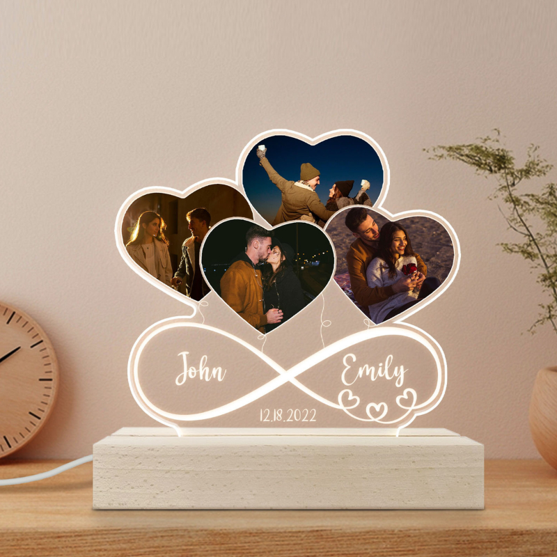 Custom Photo Infinity Heart Balloon‑Shaped 3D LED Lamp‑Personalized Romantic Gift for Couples