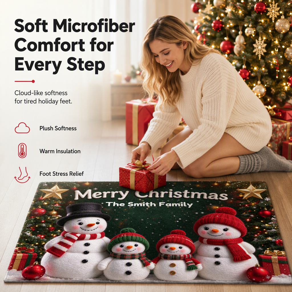 Personalized Snowman Family Christmas Throw Blanket – Custom Name Holiday Family Decor