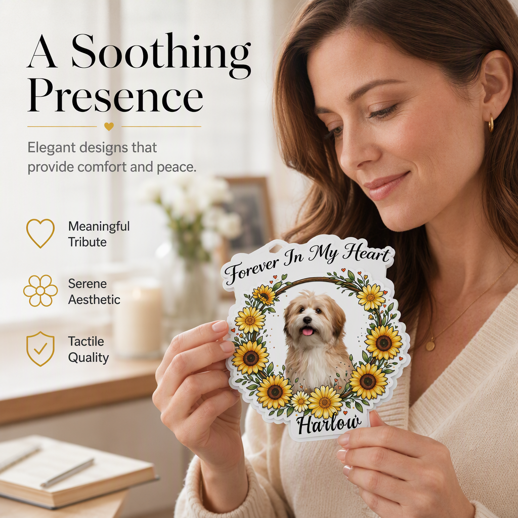 Custom Pet Memorial Sticker, Forever In My Heart Sunflower Wreath Personalized Pet Photo Decal, Custom Pet Name Vinyl Sticker for Car Window Laptop Fridge, Pet Loss Remembrance Gift for Dog Cat Owner