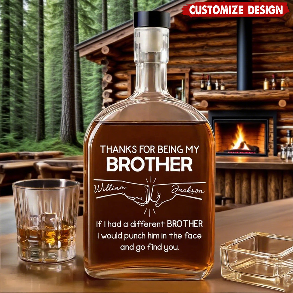 A Brother Like You Is One of a Kind, Personalized Whiskey Decanter, Custom Names Gift for Brothers