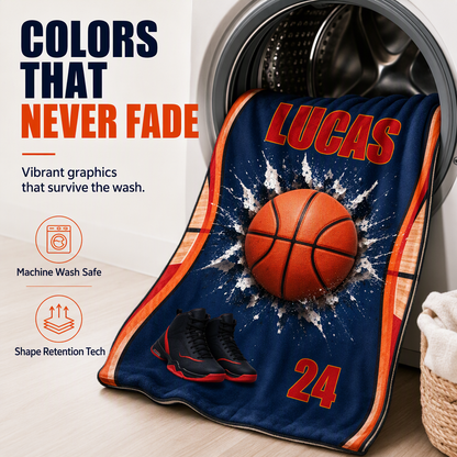 Gift for my son's graduation night as a basketball player - personalized basketball blanket and team souvenir