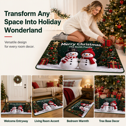 Personalized Snowman Family Christmas Throw Blanket – Custom Name Holiday Family Decor