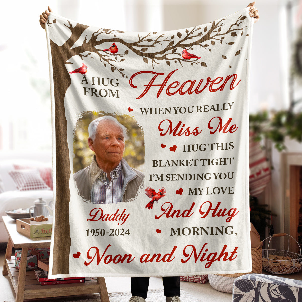 When You Miss Me, Hold Me Close – Personalized Memorial Photo Blanket, A Hug From Heaven Keepsake