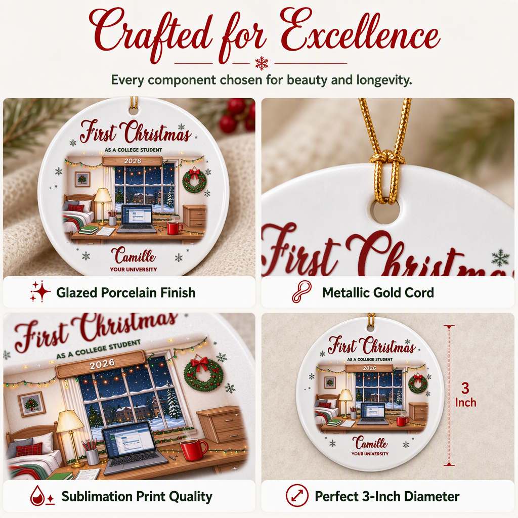 Personalized Ceramic Ornament, Colorful College Study Desk, Unique Christmas Gift for College Student