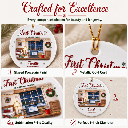 Personalized Ceramic Ornament, Colorful College Study Desk, Unique Christmas Gift for College Student